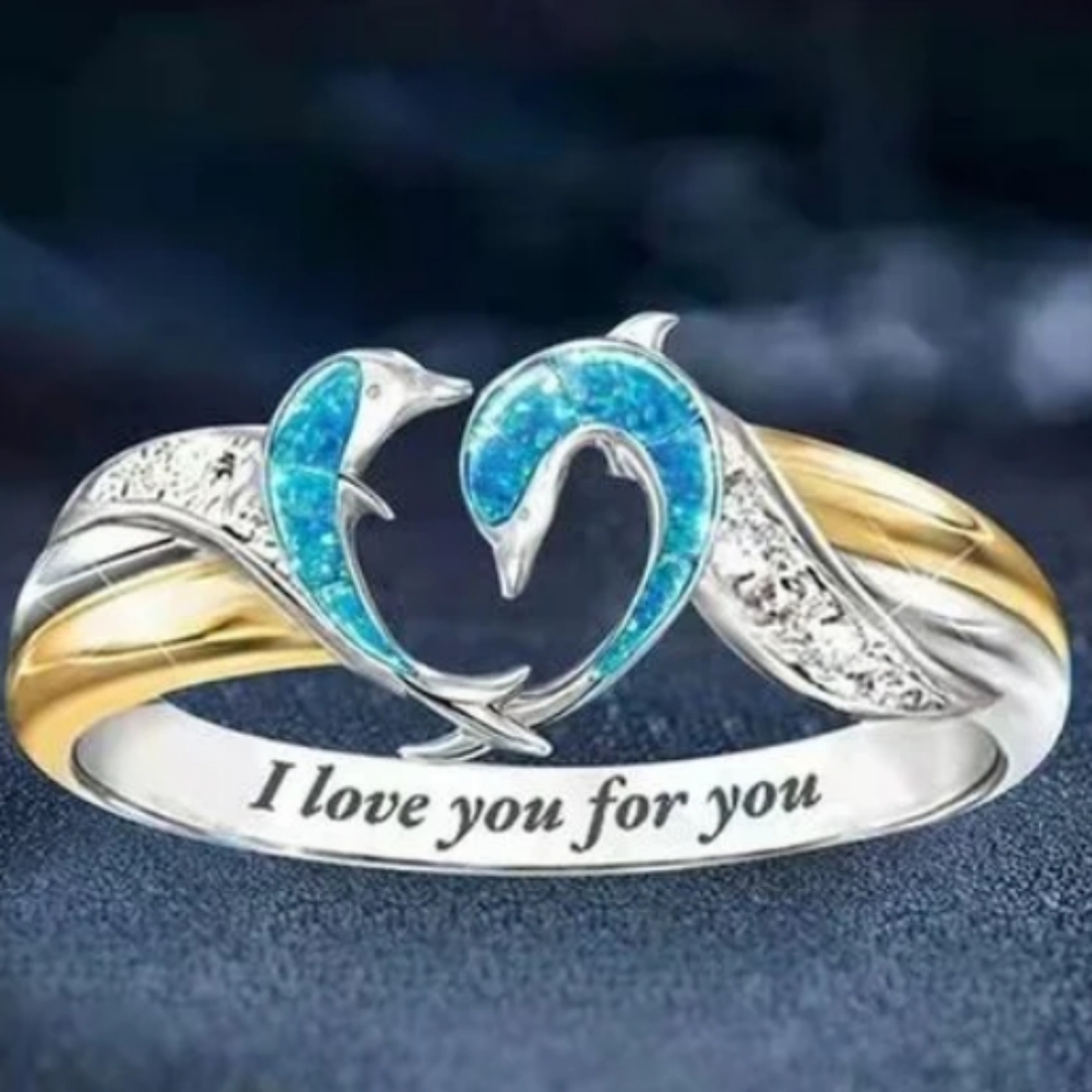 Sterling Silver Blue Dolphin Heart shape Ring